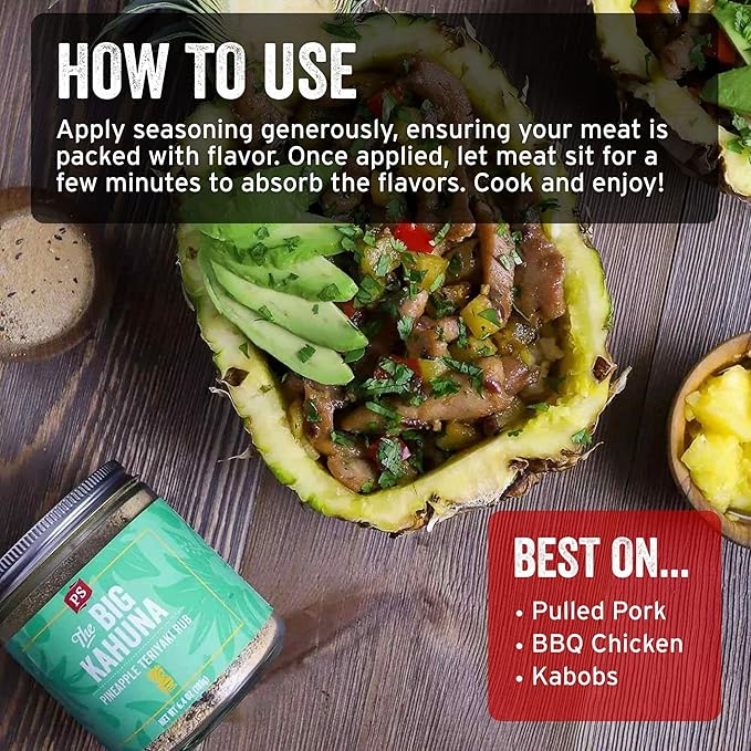 PS Seasoning Big Kahuna Pineapple Teriyaki Rub - Hawaiian BBQ Seasoning and Dry BBQ Rubs for Smoking, Grilling, Baking, Roasting - Tropical Flavor Spice Blend for Chicken, Pork, Beef, Fish, Vegetables
