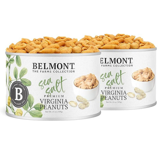 Belmont Peanuts Gourmet Sea-Salted Virginia Peanuts, 25 oz (2 Pack) ??Only 3 Simple Ingredients, No Preservatives, 7g Protein ??A Premium, Salty, Crunchy, Hand Seasoned Snack