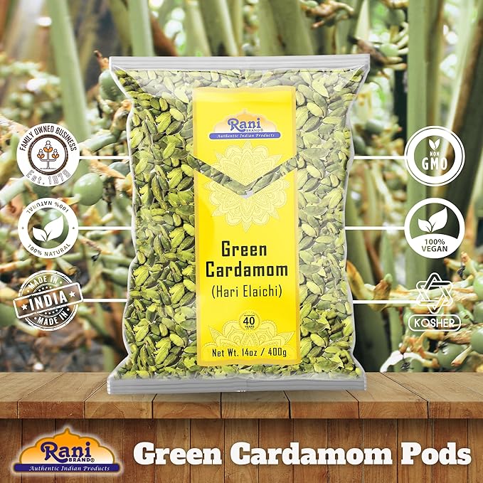 Rani Green Cardamom Pods Spice (Hari Elachi) 14oz (400g) ~ All Natural | Vegan | Gluten Friendly | NON-GMO | Product of India