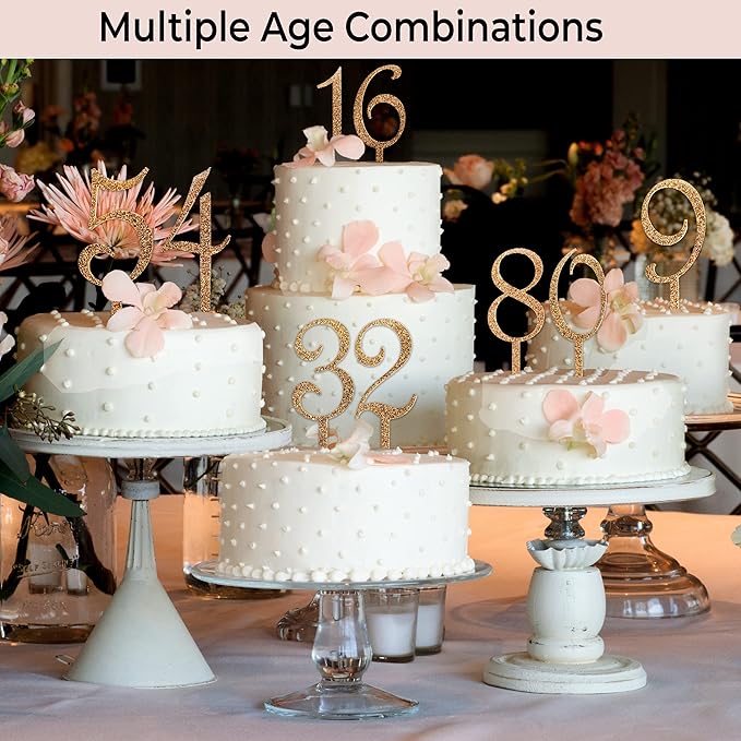 10 PCS Gold Acrylic Cake Topper Numbers - Large Sturdy Number Cake Decorations, Happy Birthday Decor for All Ages, Men and Women, Custom Toppers from 1st Birthday to 100+