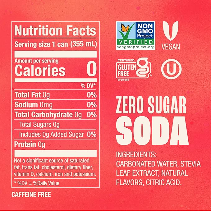 Zevia Zero Sugar Soda, Strawberry Lemon Burst, 12 oz Cans (24-Pack) ??Naturally Sweetened, Zero Calorie Sugar Free Soda - Non-GMO Project Verified, Gluten-Free, Vegan