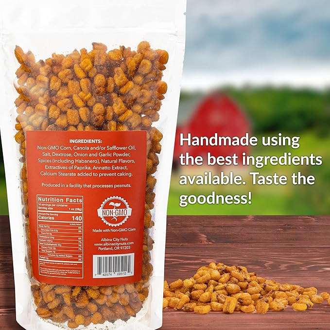Albina City Nuts Spicy Toasted Corn ??Supremely Spicy, Tasty Snack with a Gentle Crunch Made from Non-GMO Ingredients Free of Sulfites, Gluten, Artificial Flavors, and Preservatives ??1lb