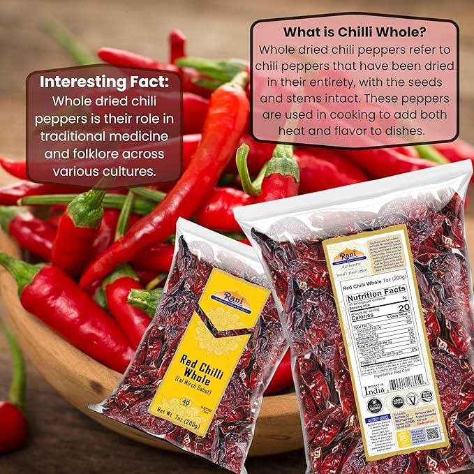 Rani Chilli Whole (Lal Mirch Sabut) 7oz (200g) ~ All Natural | Vegan | No Colors | Gluten Friendly | NON-GMO | Kosher