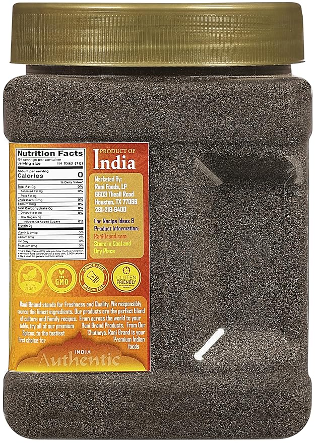 Rani Kalonji (Black Seed, Nigella Sativa, Black Cumin) Ground, Powder 16oz (1lb) 454g PET Jar ~ All Natural | Gluten Friendly | NON-GMO | Kosher | Vegan | Indian Origin