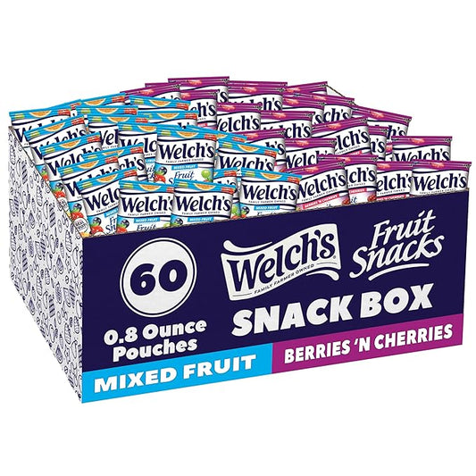 Welch's Fruit Snacks, Mixed Fruit Snack Box, Gluten Free, 0.8oz Snack Packs (Pack of 60)