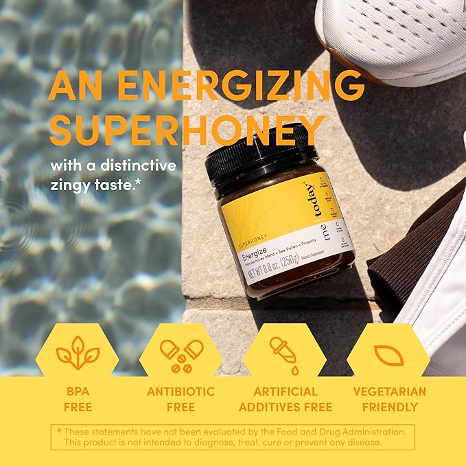 Me Today - Energize New Zealand Mānuka Honey Blend With Propolis & Bee Pollen, from New Zealand (8.8oz)