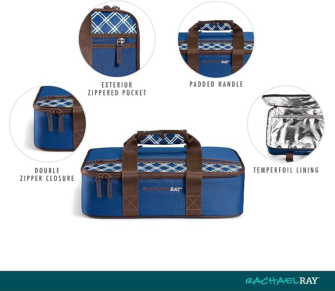 Rachael Ray Lasagna Lugger, Thermal Insulated Casserole Carrier for Hot or Cold Food, Lugger Tote for Potluck, Parties, Picnic, and Cookouts, Fits 9" x 13" Baking Dish