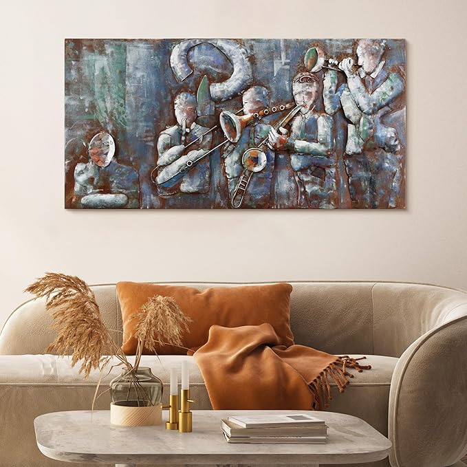 Empire Art Direct Jazz Band Mixed Media Iron Hand Painted Dimensional Wall Art, 56" x 28" x 2.4", Ready to Hang
