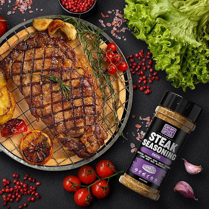 Steak Seasoning Onion Powder Seasoning Mix - Gluten Free & Low Sodium Meat Seasonings for Beef, Ribeye, Tomahawk & New York Strip. Steaks Seasonings for Grilling. Steak Rub. Steaks Salt Blend. 4.7oz