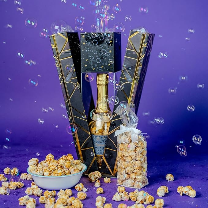 Luxe Bubble Box with Caramel White Chocolate Popcorn by Send A Cake, Ready to Gift, No Assembly Required - Happy Birthday Surprise - Unique Birthday Gift for Women, Men, Sister, Mom, Dad, Best Friend