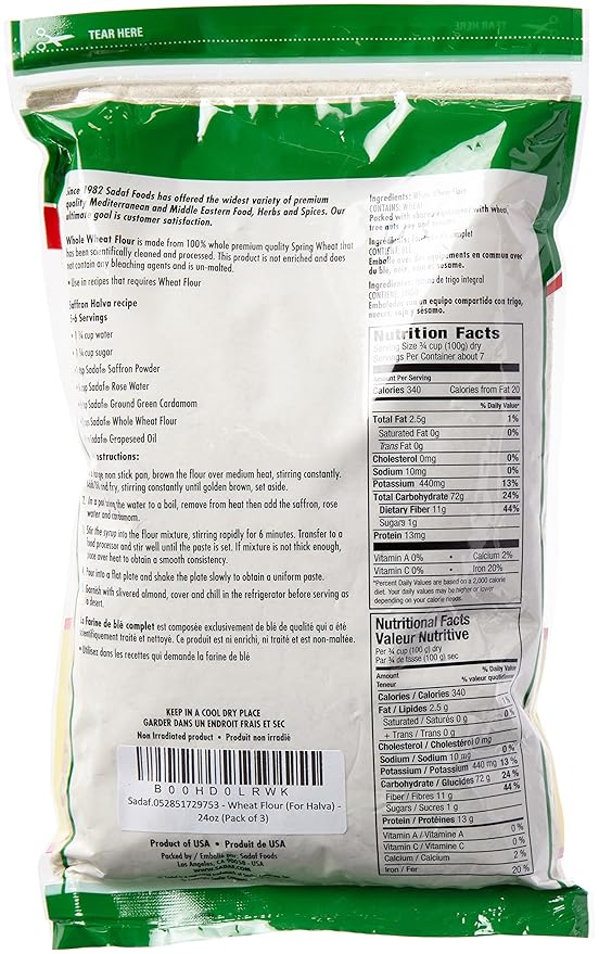 Sadaf Wheat Flour - Flour Wheat for Cooking or Baking - Desserts and Appetizers - Kosher - 24 Oz Bag