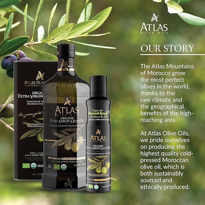 Cooking Oil by Atlas, Extra Virgin Olive Oil Spray, Dual Function Spray and Stream, 5.4 fl oz, 6 Pack Non Stick, Polyphenol Rich Moroccan EVOO, Cold Pressed, Hydroxytyrosol Keto