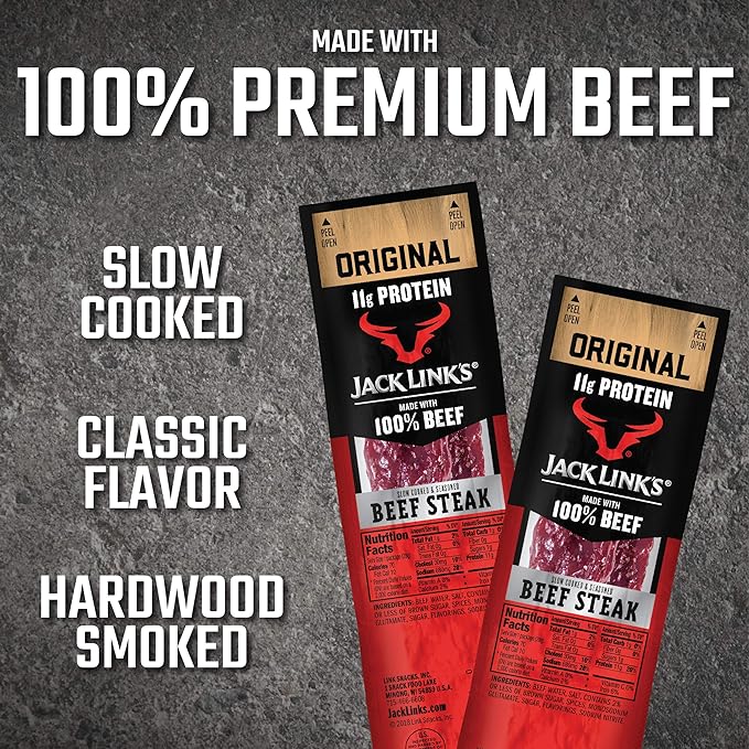 Jack Link's Beef Steak, Original - Protein Snacks, Meat Snack with 12g of Protein, Made with 100% Beef, Individually Wrapped Bulk Snack Pack, Keto Friendly - 1 Oz. (12 Count)