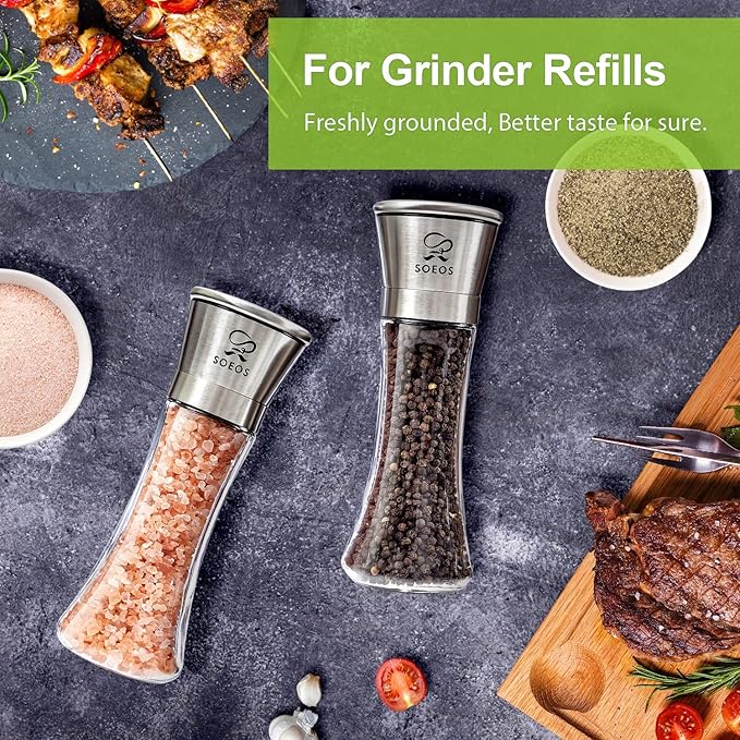 Soeos Himalayan Pink Salt 39 oz + Whole Black Peppercorns 18 oz, Coarse Grain, Kosher Salt for Grinder Refill, Salt and Pepper Grinder, Non-GMO Verified, Spice Seasoning Set for Cooking