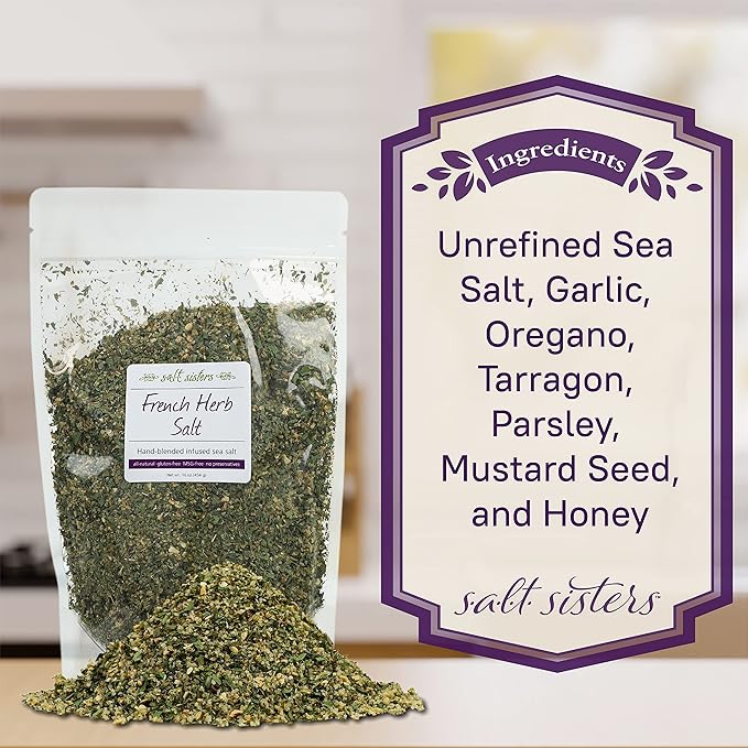 s.a.l.t. sisters French Herb Salt | All-Natural, Gluten Free, MSG Free, Non-GMO | Easily Dissolvable Herb Blend Coarse Sea Salt | Versatile Salt for Meat, Fish, Vegetables, and More | 1lb
