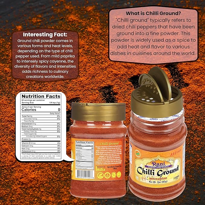Rani Chilli Powder (Mirchi) Ground Indian Spice 3oz (85g) PET Jar ~ All Natural | Salt-Free | Vegan | No Colors | Gluten Friendly | NON-GMO | Kosher | Indian Origin