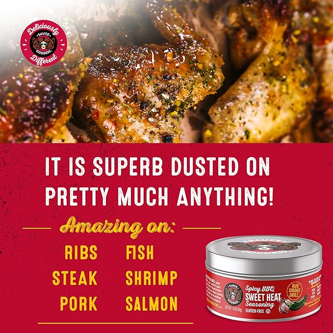Sauce Goddess - BBQ Sweet Heat Spice Rub - Gluten-Free Seasoning, Garlic-Loaded Spicy Sweet Rib Rub - 1.75oz (2 Tin Cans)