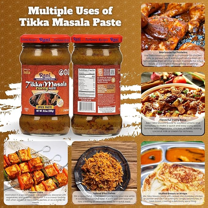 Rani Tikka Masala Cooking Spice Paste 10.5oz (300g) Glass Jar ~ No Colors | All Natural | NON-GMO | Vegan | Gluten Free | Indian Origin