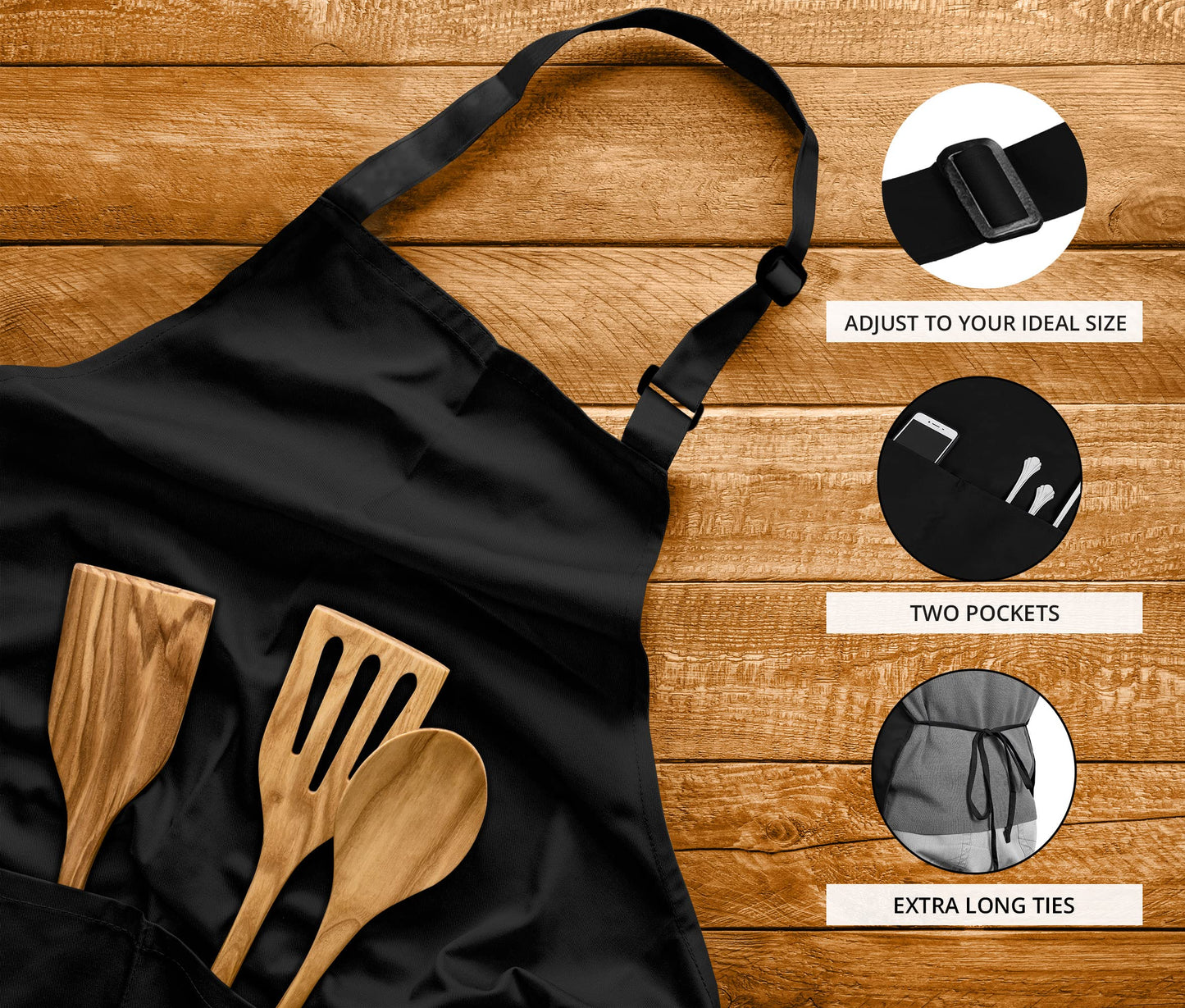 Utopia Kitchen Bib Aprons 2 Pack Adjustable With 2 Pockets Black