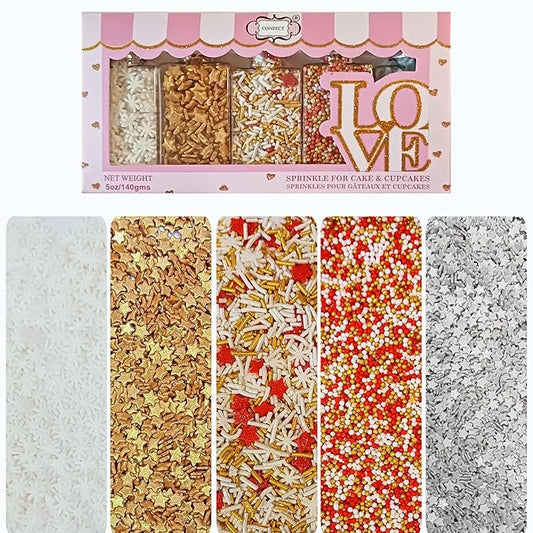 Confect Christmas Sprinkles | White Flower, Gold, Red & White Pearl Sprinkles Mix ??Silver Star Edible Holiday Decorations for Cakes, Cupcakes, Cookies ??Festive Baking Toppers- Vegan, Gluten-Free, Nut-Free, Soy-Free, Dairy-Free, Palm Oil-Free- 5 Oz