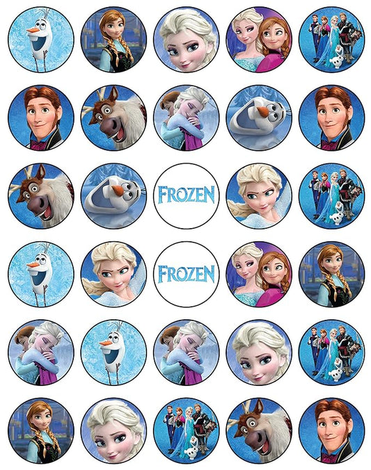 30 x Edible Cupcake Toppers ??Winter Princess Party Collection of Edible Cake Decorations | Uncut Edible Prints on Wafer Sheet