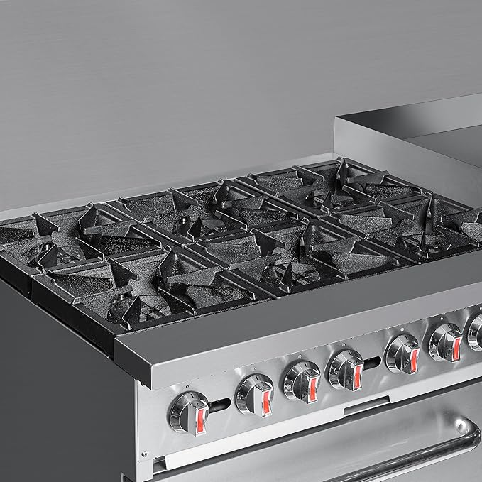 KoolMore KM-CRG60-LP 60 in. 6 Burner Commercial Liquid Propane Range with 24 in. Griddle, Solid Black