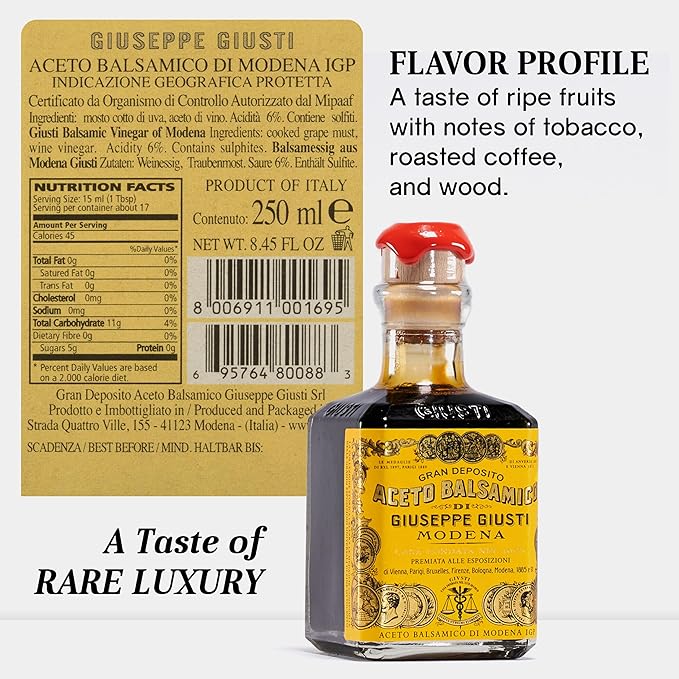 Giusti Balsamic Vinegar of Modena IGP ??Extra Thick & Rich Aceto Balsamico di Modena, Matured in Traditional Aging Casks, 4 Gold Medals, Made in Italy, Customized Gift Box ??8.45 fl oz (250 ml)