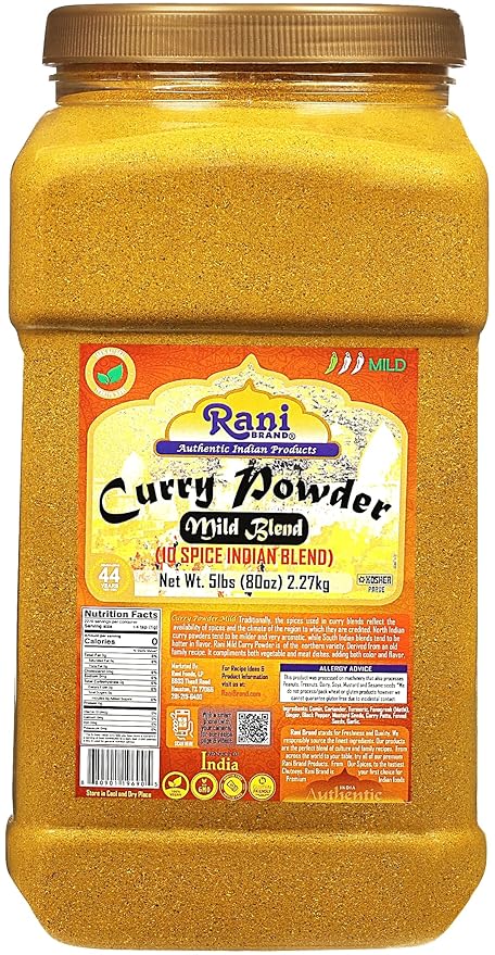 Rani Curry Powder Mild (10-Spice Authentic Indian Blend) 5lbs (2.27kg) PET Jar ~ All Natural | Salt-Free | NO Chili or Peppers | Vegan | No Colors | Gluten Friendly | NON-GMO | Kosher | Indian Origin