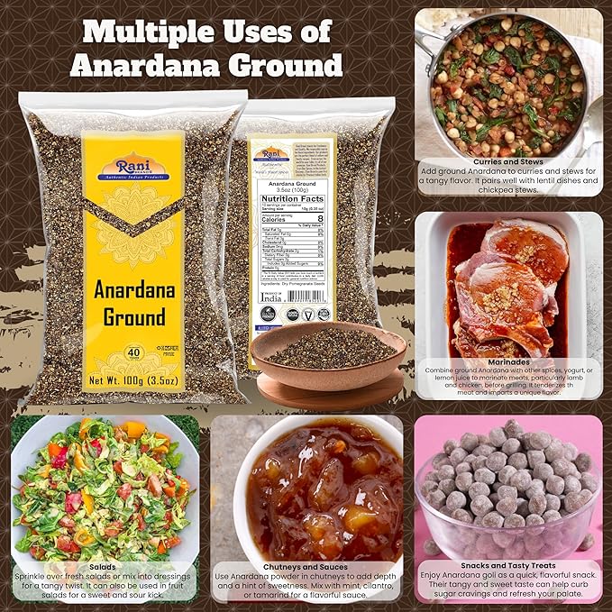Rani Anardana (Pomegranate) Ground, Indian Spice 3.5oz (100g) ~ All Natural | No Color | Gluten Friendly | Vegan | NON-GMO | Kosher | No Salt or fillers | Indian Origin