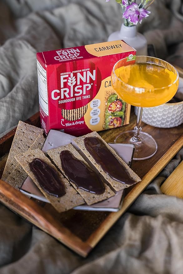 Finn Crisps Rye Crispbread with Caraway 7oz | Thin, Crispy Rye Flatbreads with Caraway | Authentic Finnish Sourdough Crispbread | Caraway Rye Crackers by Finn Crisp [7oz Box]