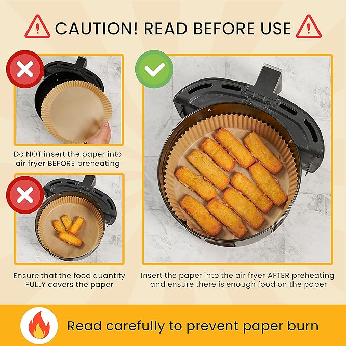 Air Fryer Liners for Ninja, 125 Pcs Round Disposable Airfryer Paper Liners ??Non-Stick and Oil Proof for Easy Cleanup, Great for Oven, Pans & Baking ??8 Inch for 5-8 qt Basket by Baker's Signature