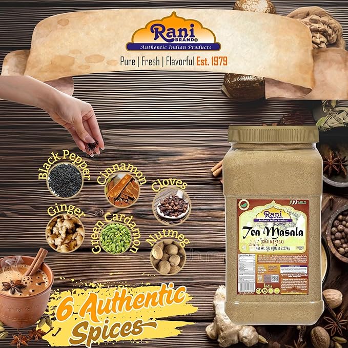 Rani Tea (Chai) Masala Indian Spice Blend 80oz (5lbs) 2.27kg Bulk PET Jar ~ All Natural | Vegan | Gluten Friendly | Salt & Sugar Free | NON-GMO | No Colors | Indian Origin