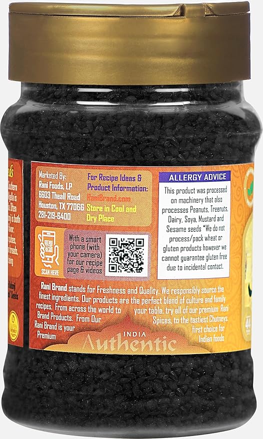 Rani Kalonji (Black Seed, Nigella Sativa, Black Cumin) Seeds 3oz (85g) PET Jar ~ All Natural | Gluten Friendly | NON-GMO | Kosher | Vegan | Indian Origin