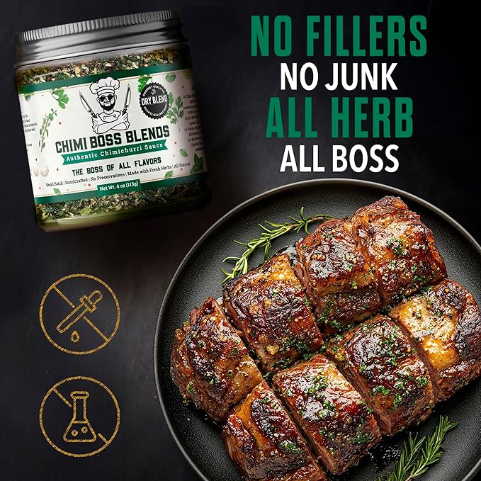 Chimi Boss Blends Chimichurri Original Dry Seasoning, 4 oz – Argentinian Herb & Garlic Rub with Parsley & Chili Flakes – All Natural Seasoning or DIY Sauce – Made in USA