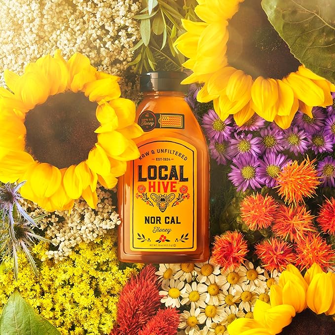 Local Hive North California Raw Unfiltered Honey – 16 oz, 100% Pure US Honey, Sourced from American Bees and Beekeepers - Natural Sweetener, Ideal for Tea, Baking, and Cooking