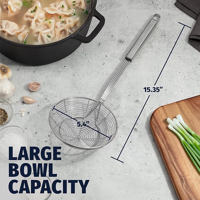 Zulay Kitchen Premium Stainless Steel Spider Skimmer 15.4??- Spider Kitchen Utensil with Premium Ergonomic Handles for Easy Use - Easy to Clean - Perfect for at Home Cooks & Chefs