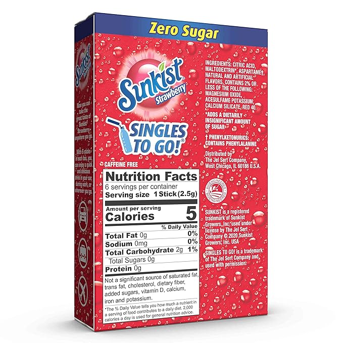 Sunkist Soda Singles To Go Drink Mix, Strawberry, 12 Boxes with 6 Packets Each - 72 Total Servings, Non-Carbonated and Sugar-Free