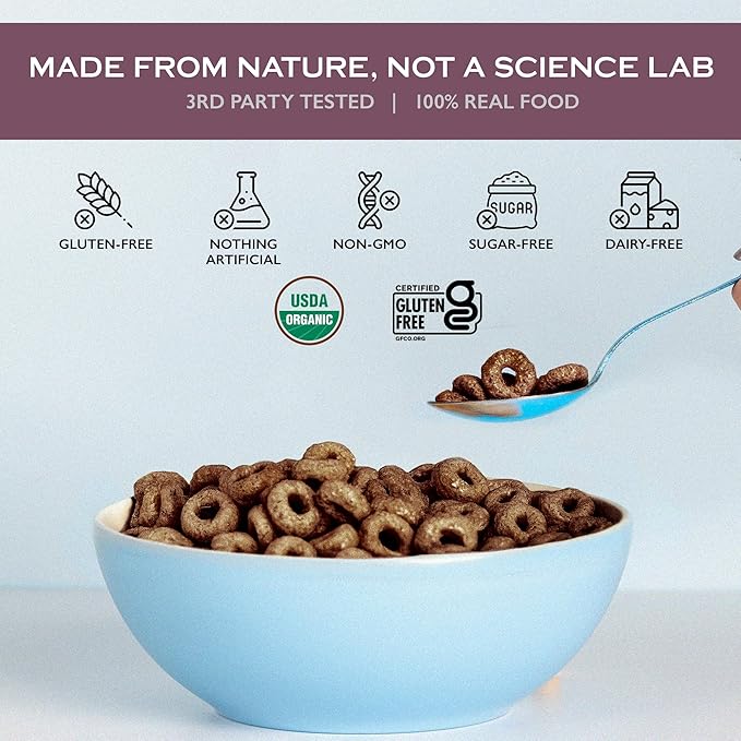 Lovebird Organic Gluten Free Cereal, Cocoa Flavor ??Prebiotic Fiber, Gut Health, Low Sugar, Grain Free, Breakfast or Snack ??Healthy Cereal Made With Real Food, 3 Pack