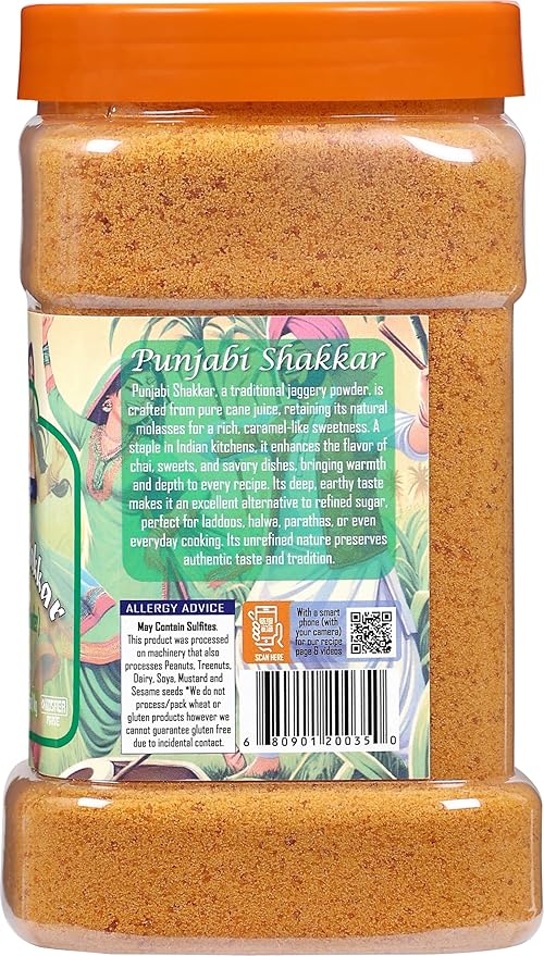 Rani Punjabi Shakkar (Gur Jaggery Powder) Indian Unrefined Raw Cane Sugar 35oz (2.2lbs) 1kg PET Jar ~ Gluten Friendly | Vegan | NON-GMO | Kosher | No Salt or fillers | Indian Product