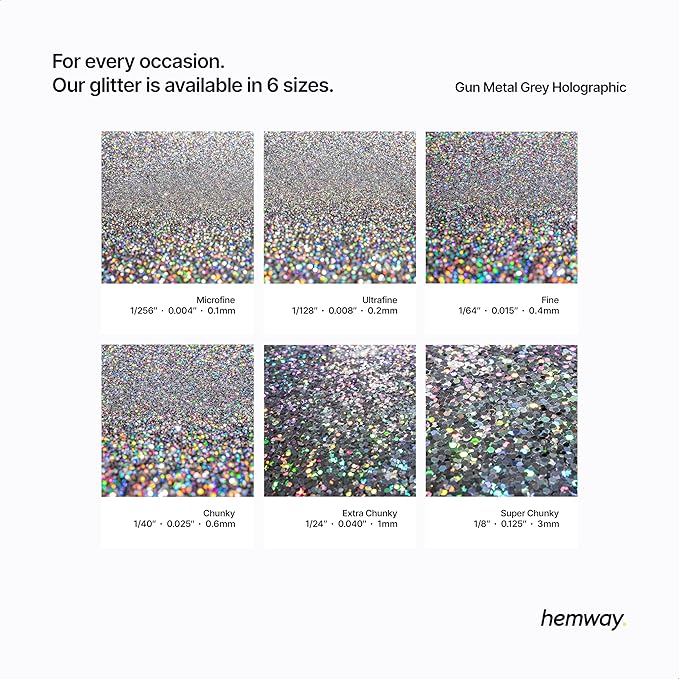 Hemway Premium Glitter Shaker - Gun Metal Grey Holographic | 130g Ultrafine Metallic Flake Sequins for Resin & Epoxy Crafts | Craft Supplies for Tumblers, Festival, Art