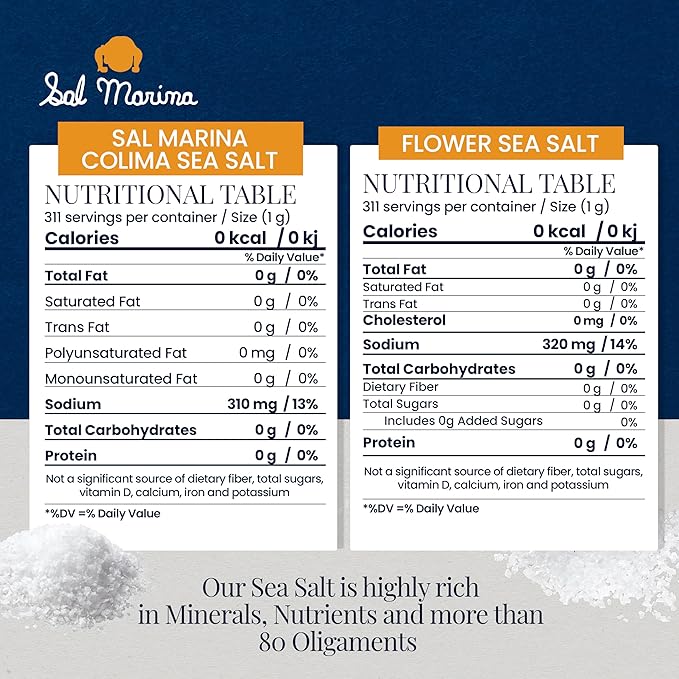 SAL MARINA | Sea Salt & Sea Salt Flower 11oz - Harvested Hand | Kosher Salt 100% Natural - Vegan Gluten Free Organic Table Salt Seasoning Food