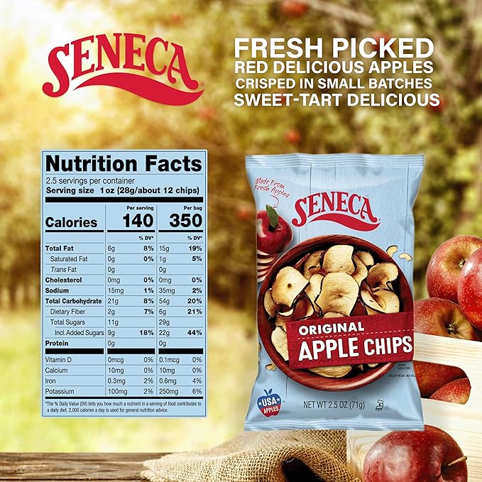 Seneca Original Apple Chips | Made from Fresh 100% Red Delicious Apples | Yakima Valley Orchards | Seasonally Picked | Crisped Apple Perfection | Foil-Lined Freshness Bag | 2.5 ounce (Pack of 12)