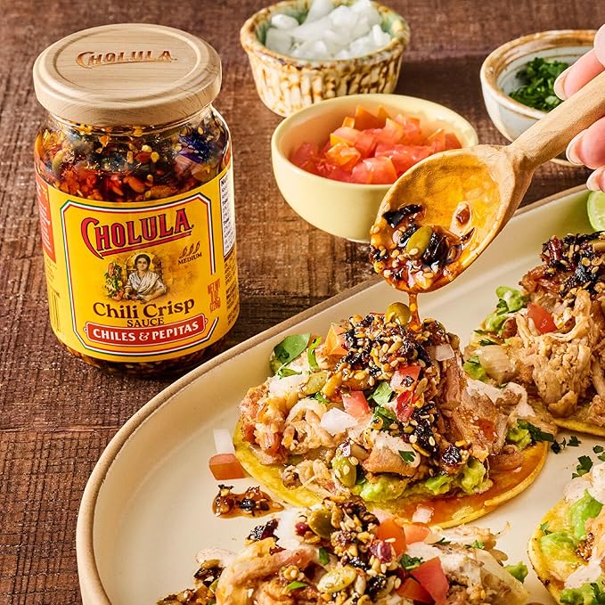 Cholula Chili Crisp Sauce, Chiles & Pepitas, Crunchy Topping for Tacos, Tostadas, Eggs, Pizza and More, 8 oz