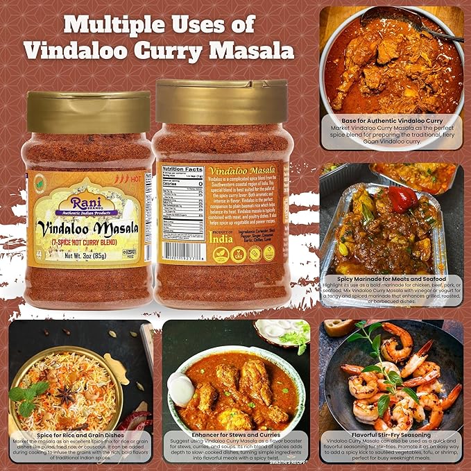 Rani Vindaloo Curry Masala Indian Spice Blend 3oz (85g) PET Jar ~ All Natural | Salt Free | Vegan | Gluten Friendly| NON-GMO | Kosher | No colors | Indian Origin