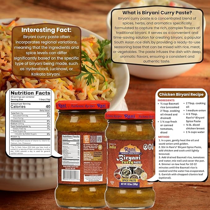 Rani Biryani Masala Curry Paste (Cooking Spice Paste for Indian Rice Dishes, Pullao/Pilau) 10.5oz (300g) Glass Jar, Pack of 5+1 FREE ~ All Natural | Vegan | No Colors | Gluten Free | NON-GMO