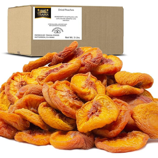 Traina Home Grown California Extra Fancy Sun Dried Peach Halves - Healthy, No Sugar Added, Non GMO, Gluten Free, Vegan, Value Size (5 lbs)