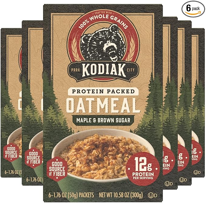 Kodiak Instant Oatmeal Packets, Maple Brown Sugar, High Protein,100% Whole Grains, 6 boxes with 6 packets each (36 packets total)