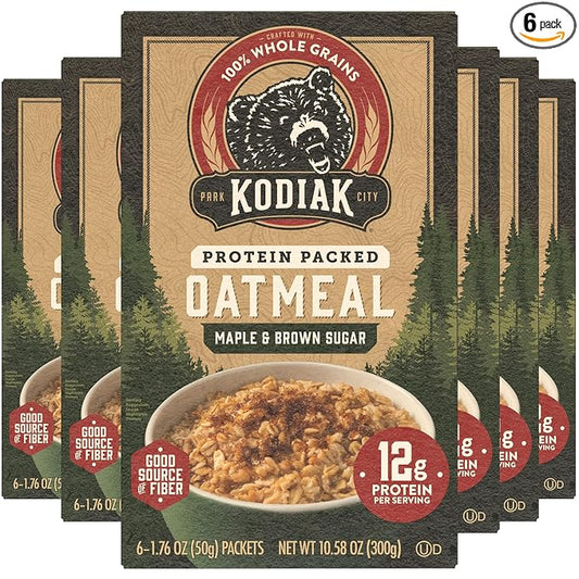 Kodiak Instant Oatmeal Packets, Maple Brown Sugar, High Protein,100% Whole Grains, 6 boxes with 6 packets each (36 packets total)