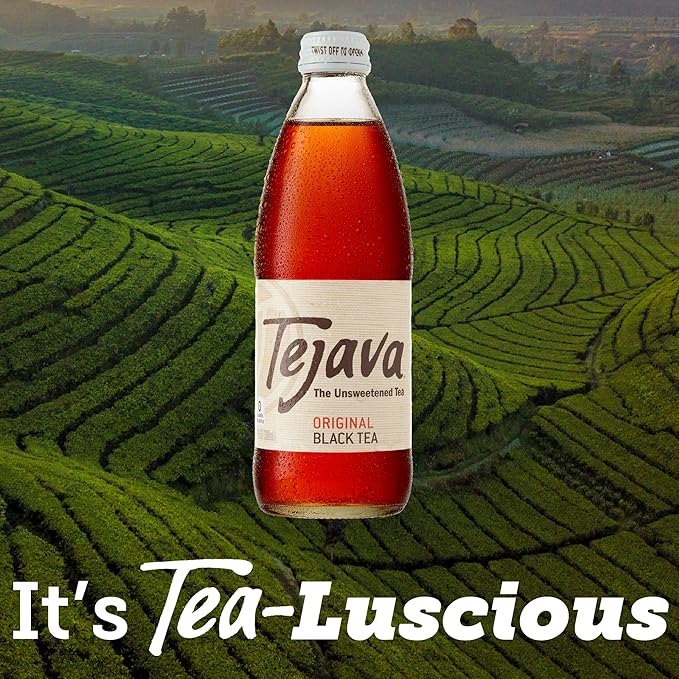 Tejava Original Unsweetened Black Iced Tea, 24 Pack, 12oz Glass Bottles, Non-GMO, Kosher, No Sugar or Sweeteners, No calories, No Preservatives, Brewed in Small Batches