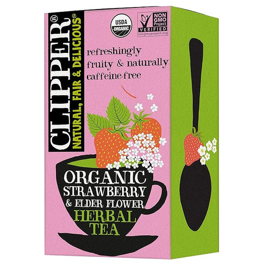 Clipper Tea Strawberry & Elderflower Herbal Tea ??Caffeine Free, USDA Organic, Great Hot or Iced ??Refreshingly Fruity, Natural, Fair & Delicious ??20 Tea Bags